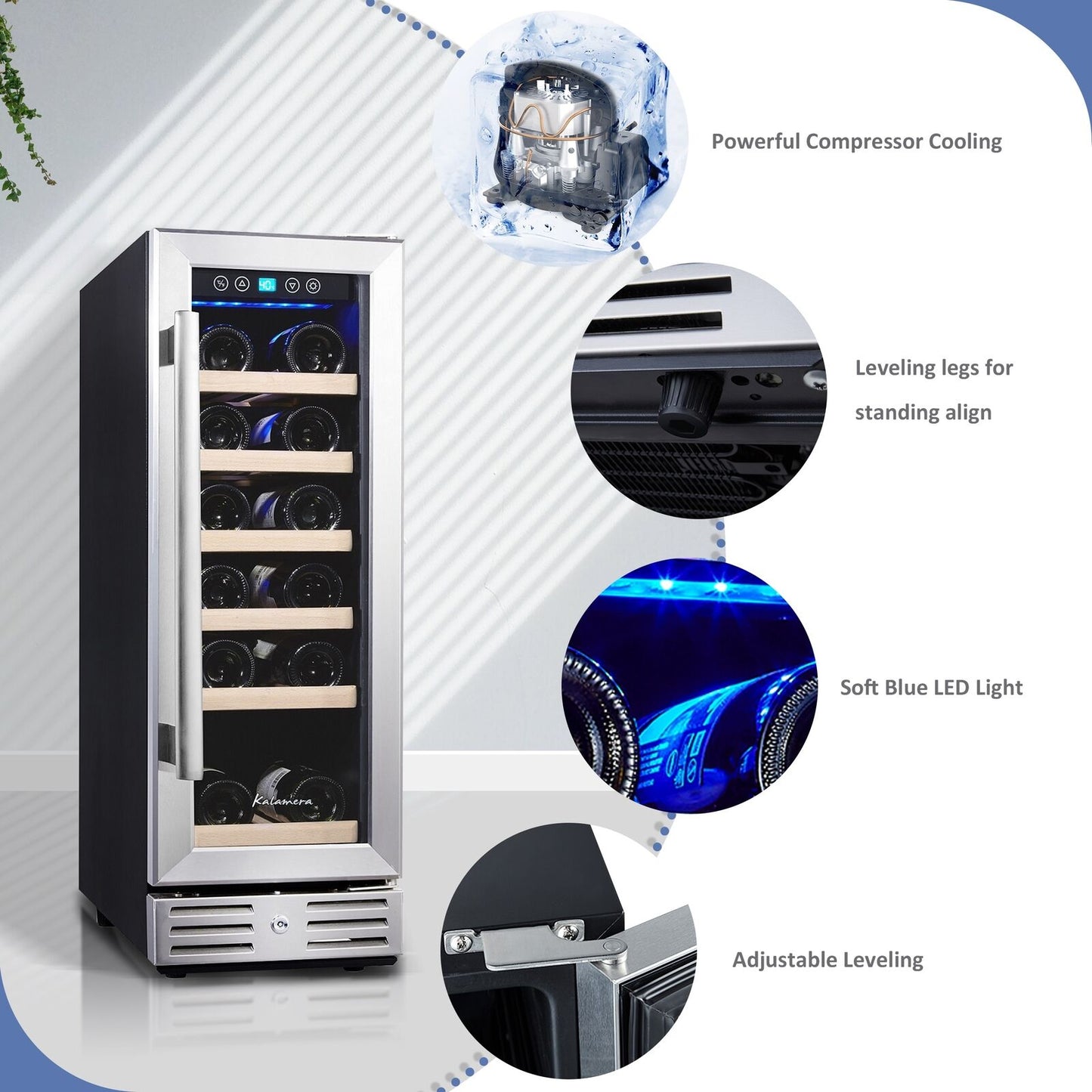 18 Bottle Single Zone Freestanding Wine Refrigerator Wine Cooler Touch Control