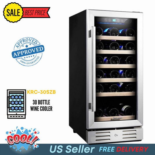 15'' Wine Cooler 30 Bottle Built-In Or Freestanding With Stainless Steel Tempere