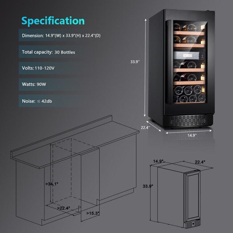 Vinocave 14.9'' width 23 Bottle Dual Zone Freestanding/Built-In Wine Refrigerato