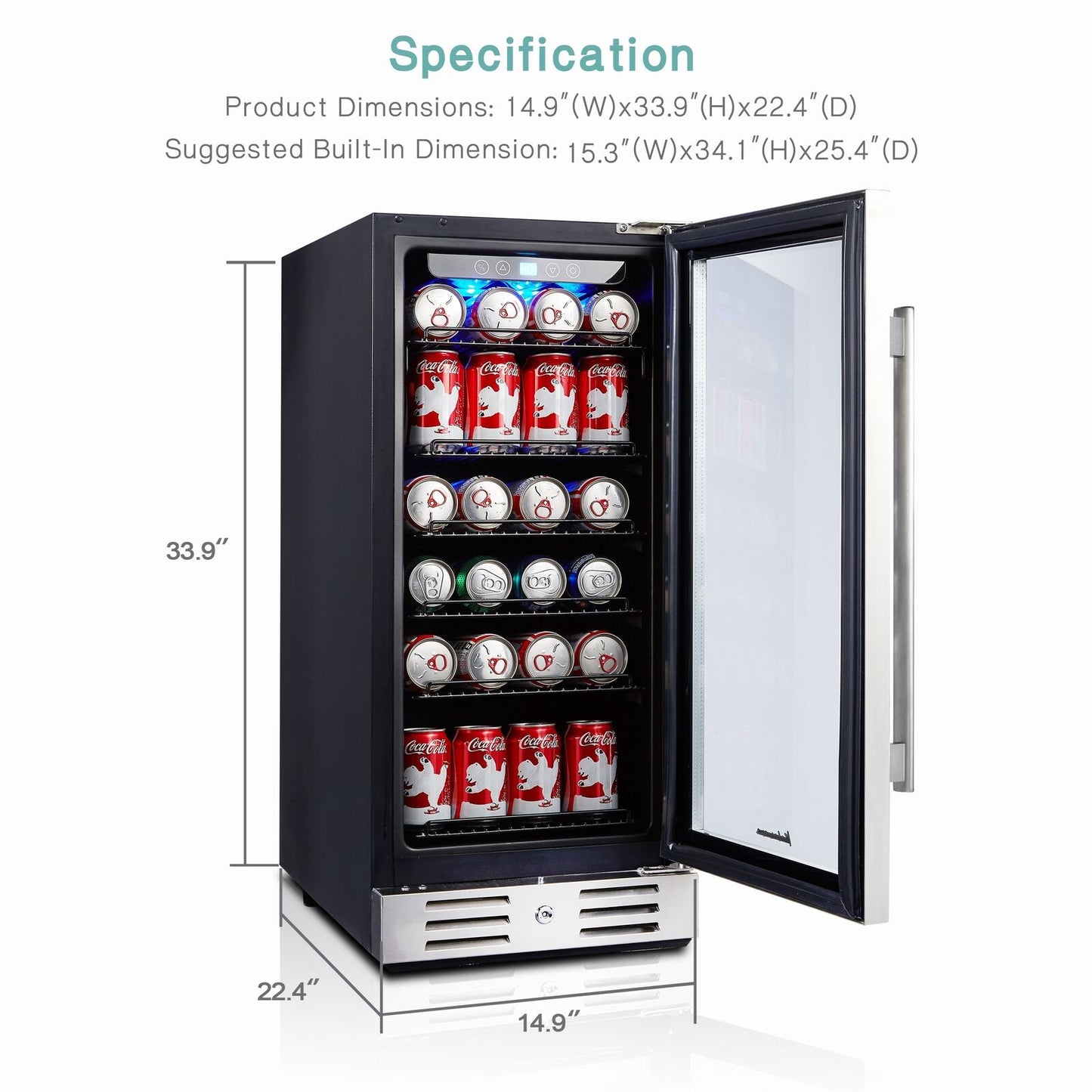 Kalamera 2.8 Cu.ft 15” Built-in 96 Can Beverage Cooler with Dual Pane Glass...