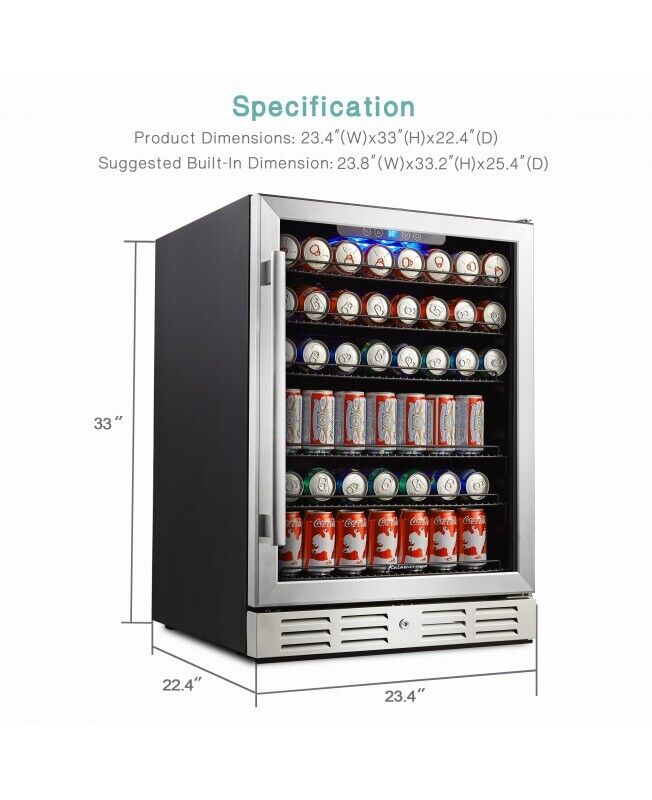 Kalamera 24 Inch Built In Beverage Cooler 5.3 Cu.Ft 175 Can Single Zone Beverage