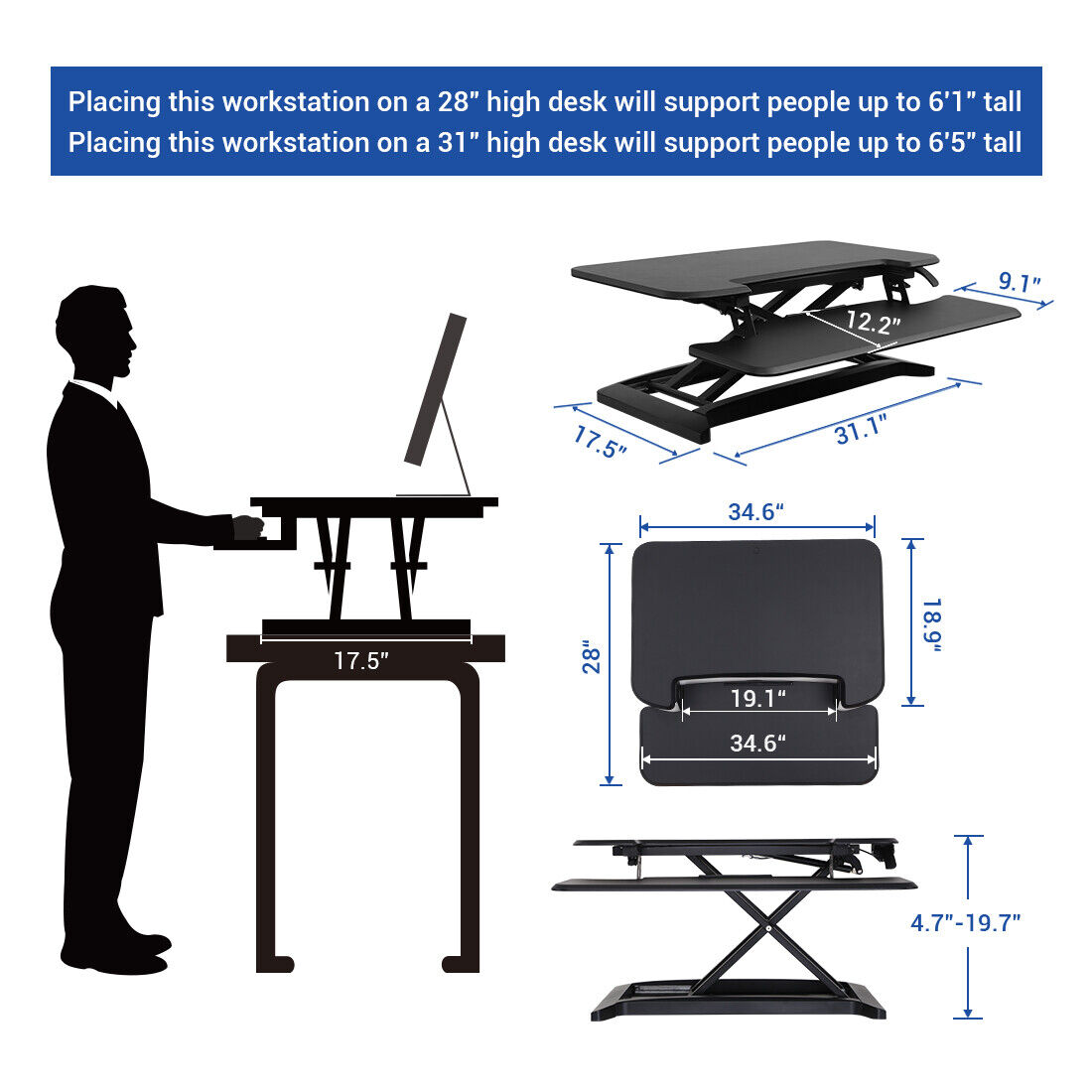 FlexiSpot M7MB Stand Up desk Converter -35" Standing desk Riser with Deep Key...