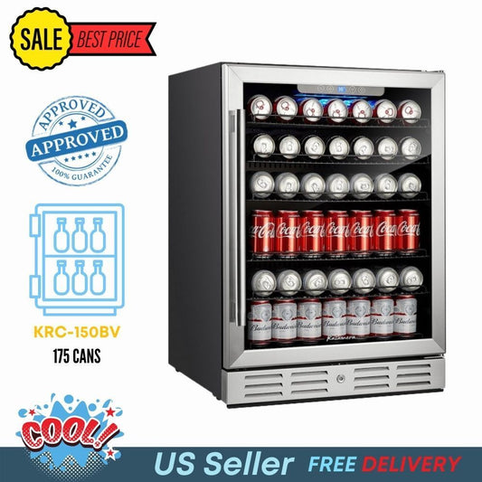 Kalamera 24 Inch Built In Beverage Cooler 5.3 Cu.Ft 175 Can Single Zone Beverage