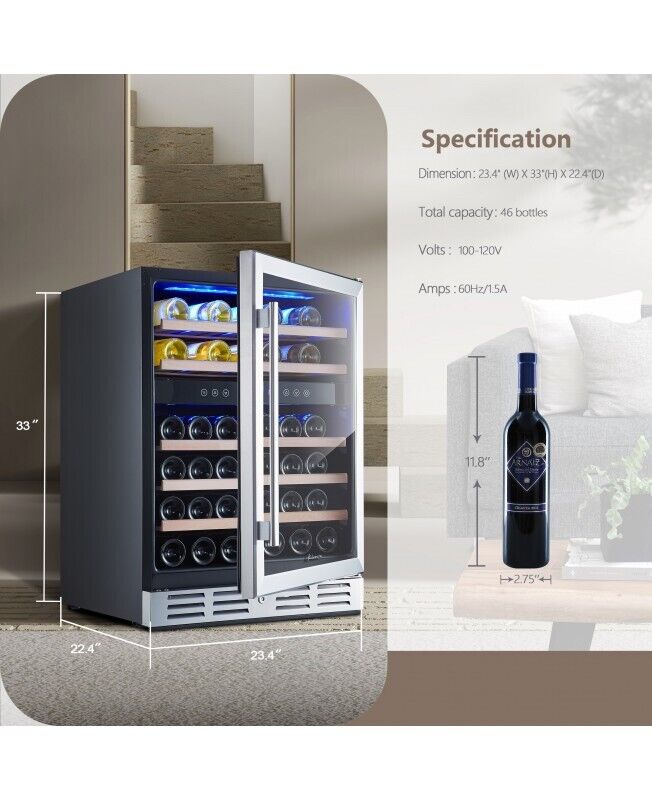 24 in built in 46 bottle dual zone wine cooler refrigerator