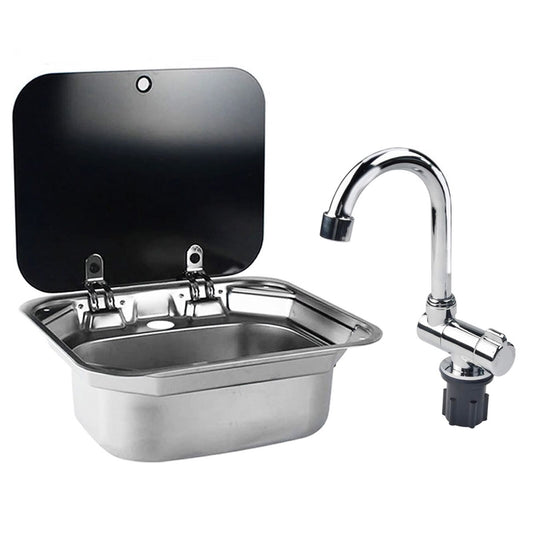 RV Caravan or Boat Stainless Steel Hand Wash Basin Sink with Folded Faucet Te...