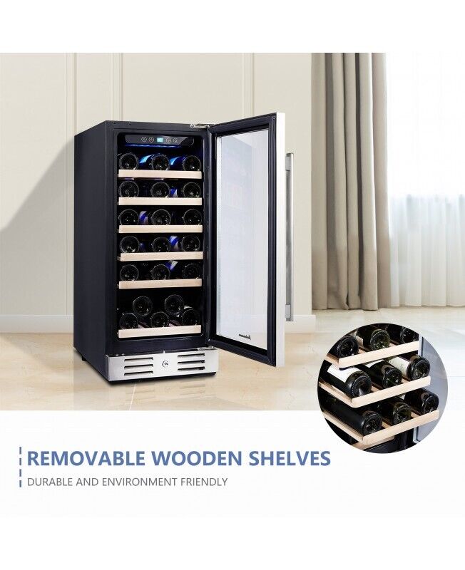 15'' Wine Cooler 30 Bottle Built-In Or Freestanding With Stainless Steel Tempere