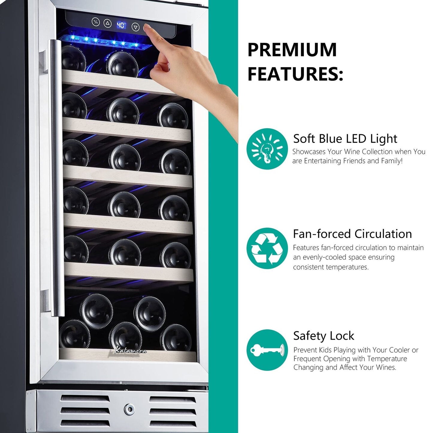 Kalamera Mini Fridge 15" Wine Cooler Refrigerator - 30 Bottle Wine Fridge wit...