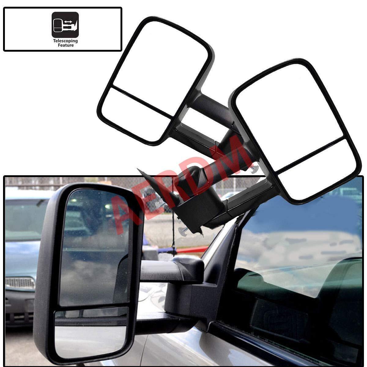 AERDM New Pair Towing Mirrors Manual Operated Textured Black Telescoping Trai...