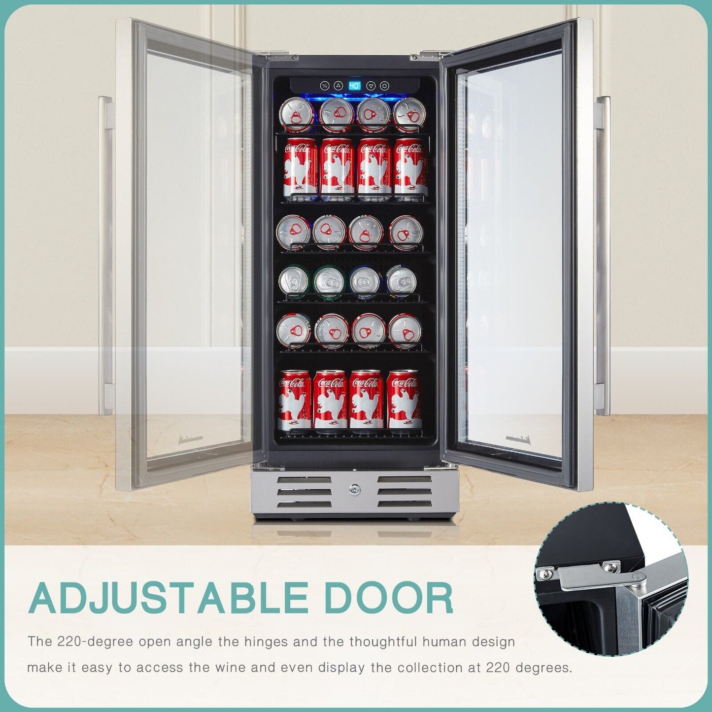 Kalamera 2.8 Cu.ft 15” Built-in 96 Can Beverage Cooler with Dual Pane Glass Door