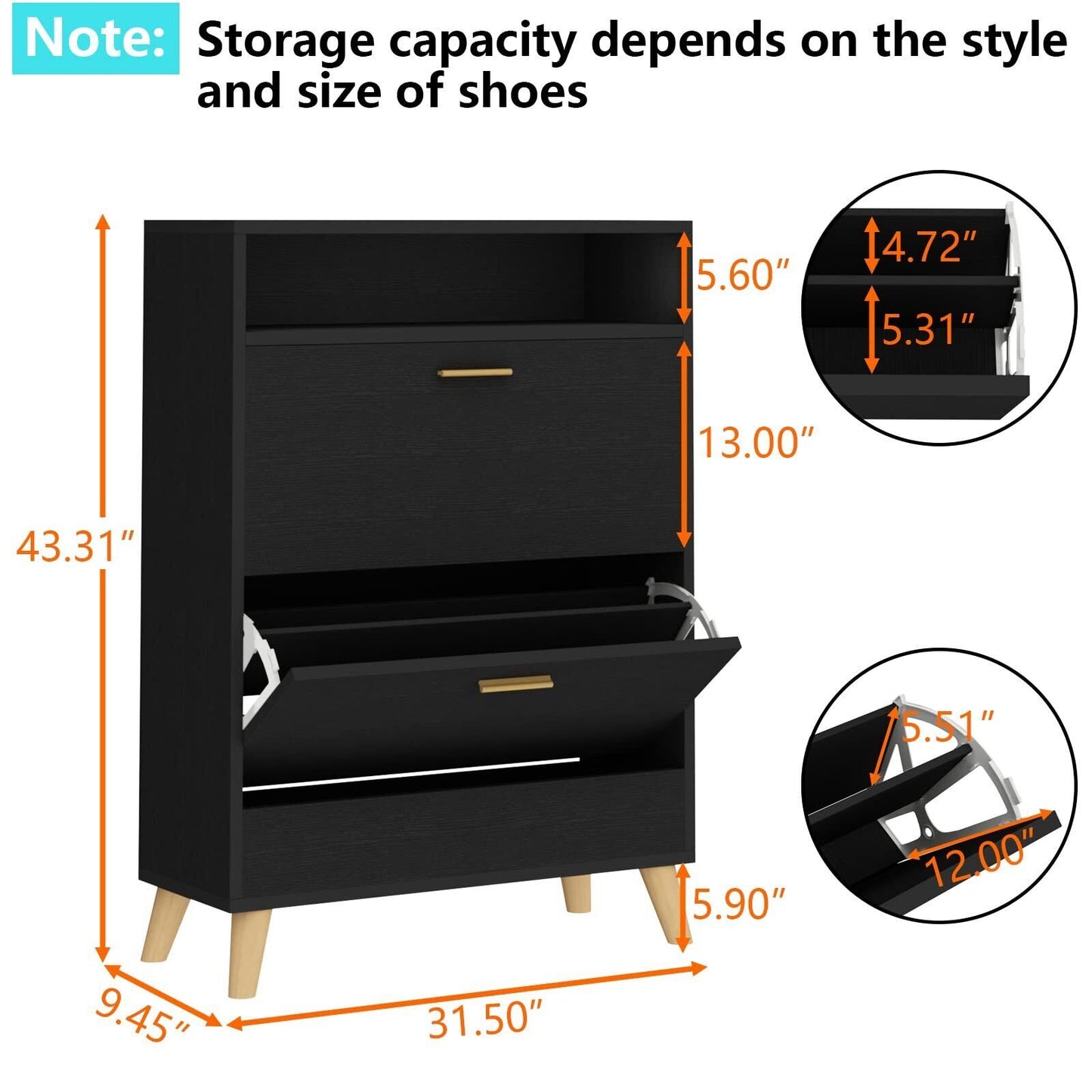 Gyfimoie Shoe Storage Cabinets Free Standing Shoe Organizer with 2 Flip Drawe...