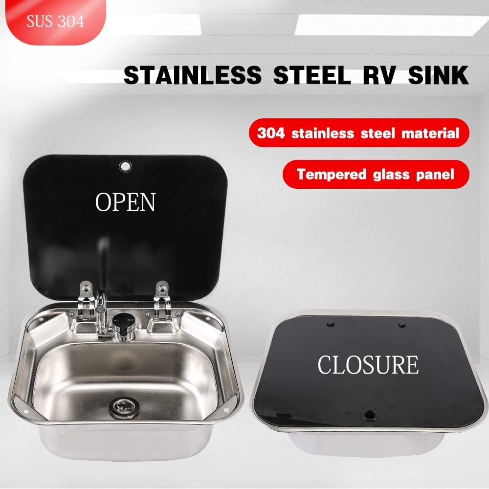 RV Caravan or Boat Stainless Steel Hand Wash Basin Sink with Folded Faucet Te...