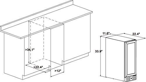 kalamera 12'' wine refrigerator 18 bottle built-in or freestanding with stain...