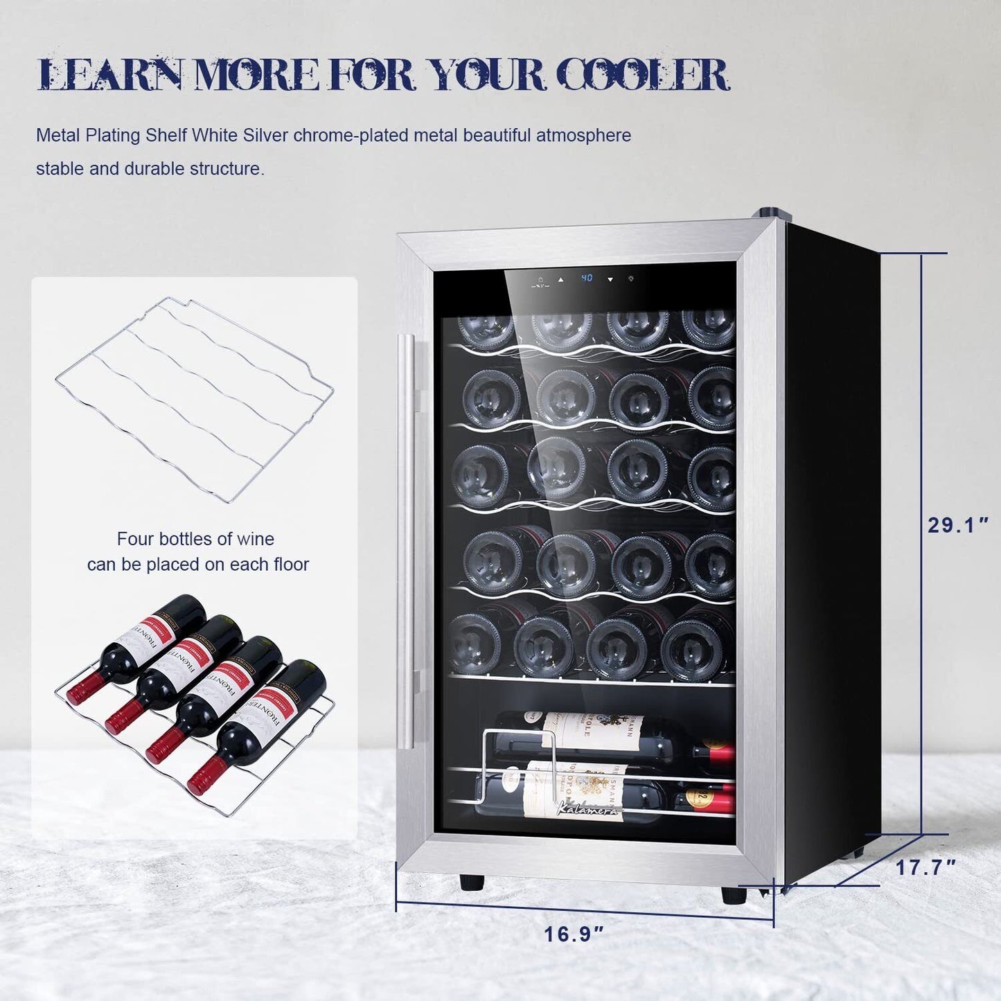 Kalamera Mini Fridge Wine Cooler 24 Bottle Compressor Freestanding Wine Refri...