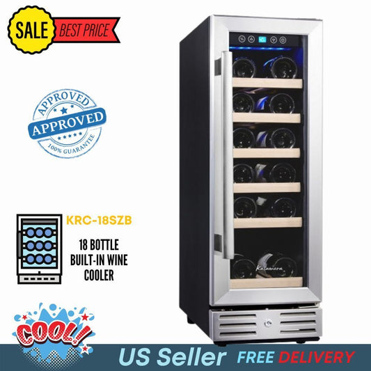 Kalamera 12'' 18 Bottle Built-In Wine Cooler With Stainless Steel Glas KRC-18SZB