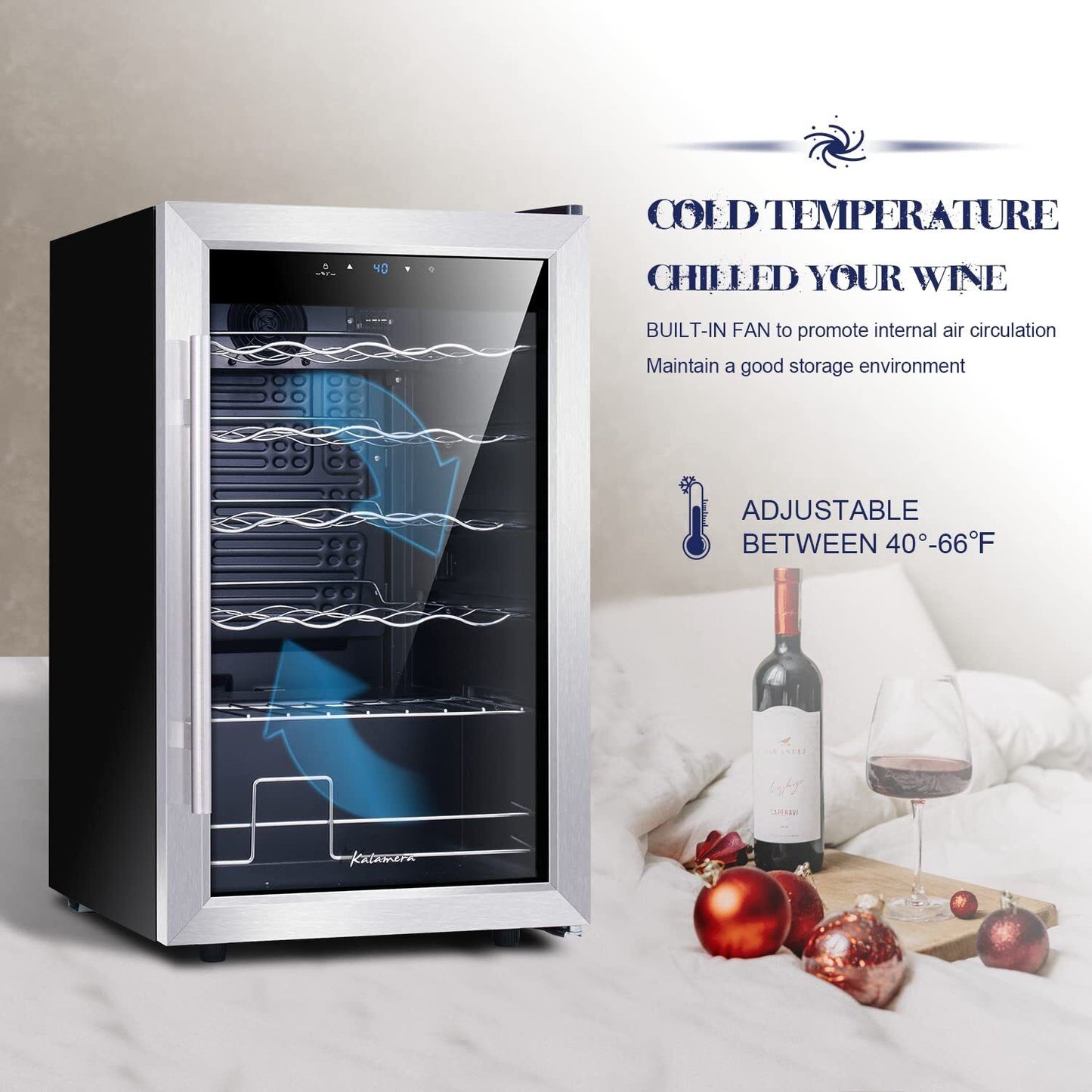 Kalamera Mini Fridge Wine Cooler 24 Bottle Compressor Freestanding Wine Refri...