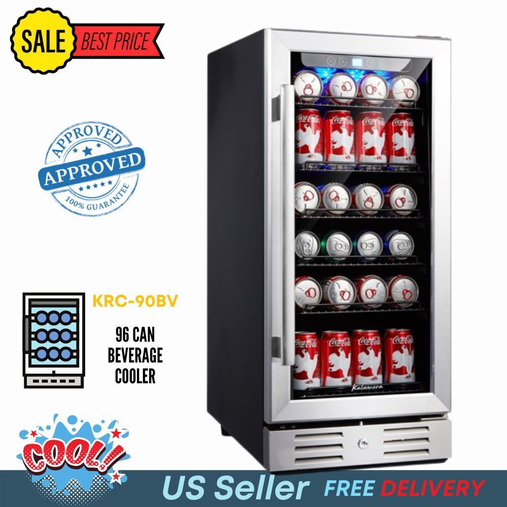 Kalamera 2.8 Cu.ft 15” Built-in 96 Can Beverage Cooler with Dual Pane Glass Door