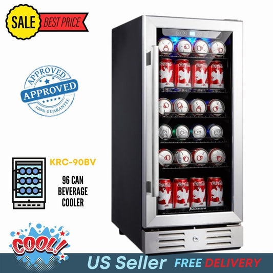 Kalamera 2.8 Cu.ft 15” Built-in 96 Can Beverage Cooler with Dual Pane Glass Door