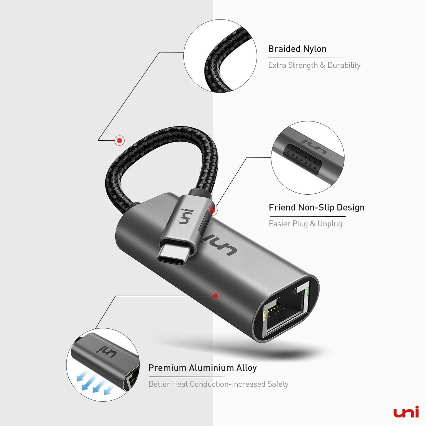 USB C to Ethernet Adapter uni Driver Free RJ45 to USB C [Thunderbolt 3/4 Comp...