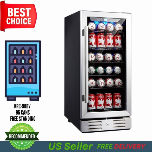 Kalamera 2.8 Cu.Ft 15” Built-In 96 Can Beverage Cooler With Dual Pane Glass Door