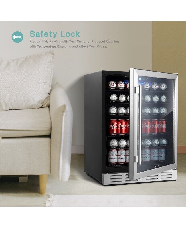 Kalamera 24 Inch Built In Beverage Cooler 5.3 Cu.Ft 175 Can Single Zone Beverage