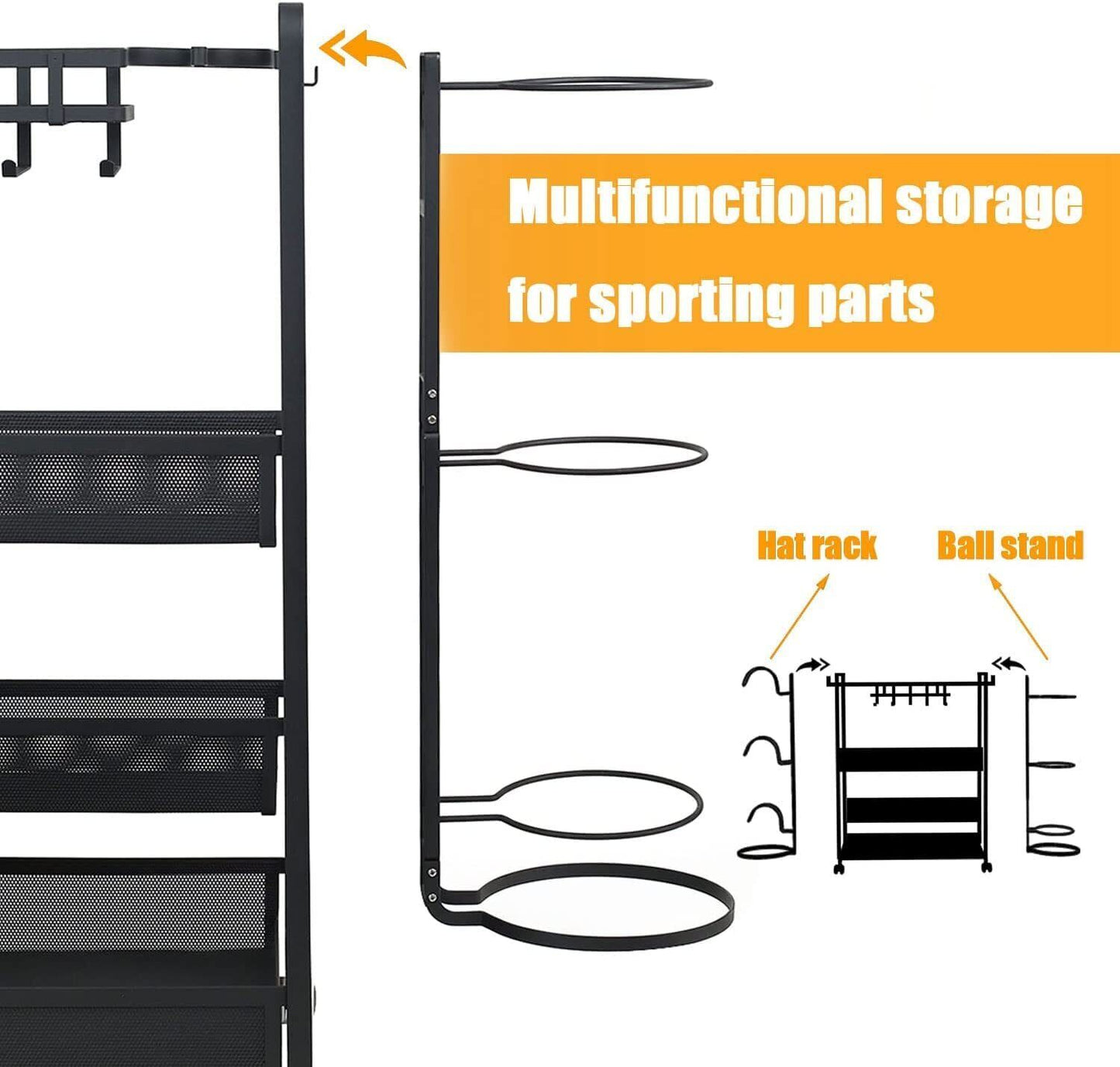 Jubao Garage Ball Storage Rack Rolling Sports Rack Organizer with Casters Whe...