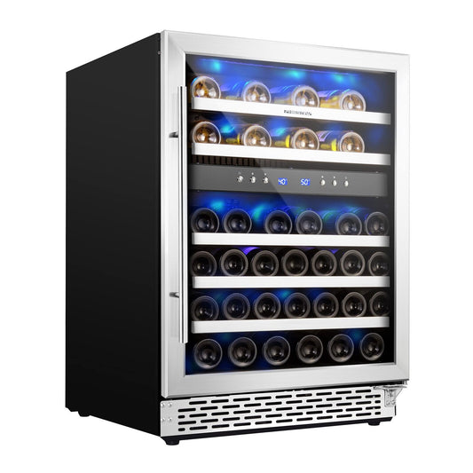 Phiestina 24 Inch Under Counter Wine Cooler - 46 Bottle Built-In Dual Zone Co...